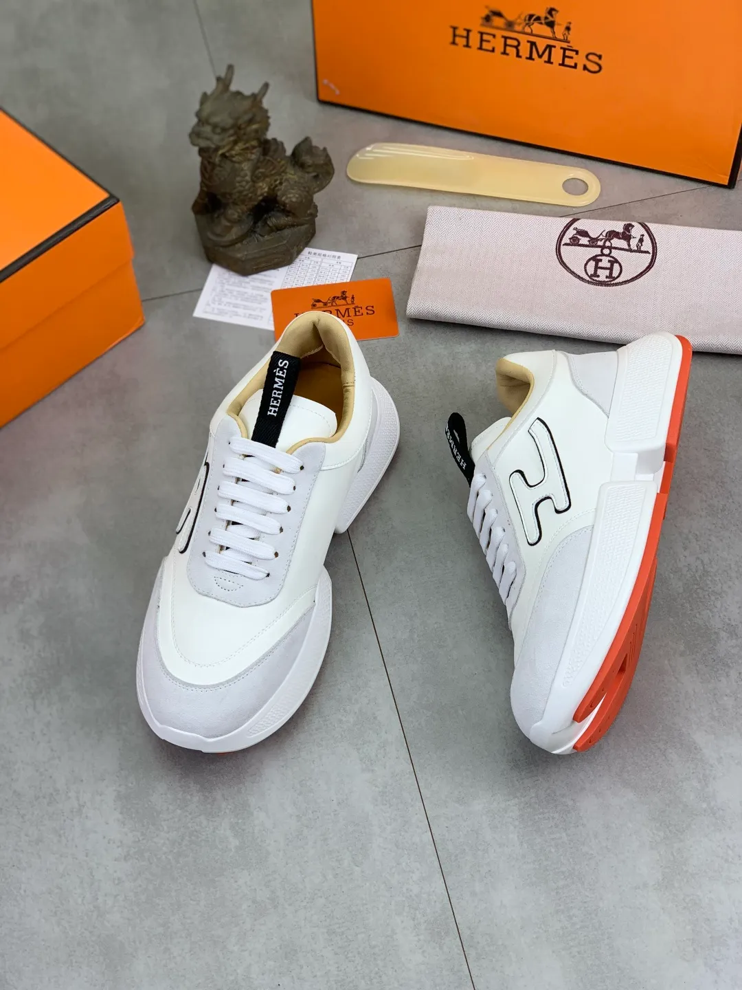 Men's shoes 💰P460 new style [HERMES] Hermès - High-end quality original order - Upper: 🔝 Napa calfskin, sewn brand 'H' totem - Inner: water-dyed cowhide - Outsole: ultra-light TPU foam; molded outsole - Ultra-high quality control·Fine workmanship: highlighted (high-end·luxury·grade) -Size: 38-44 (45 can be customized)·